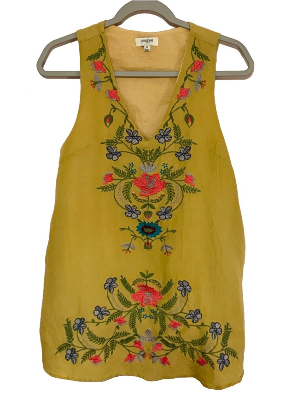 Umgee Sweet As Honey Yellow Boho Floral Embroidered Tunic Shift Dress
